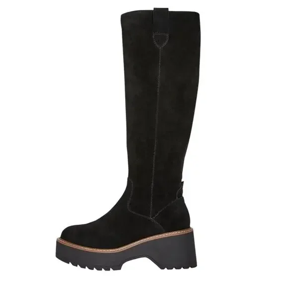 Aqua College Women's Gina Suede Waterproof Platform Boots Black Size 10 - Picture 2 of 4